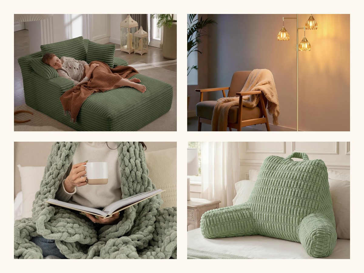 Cozy reading nook collage
