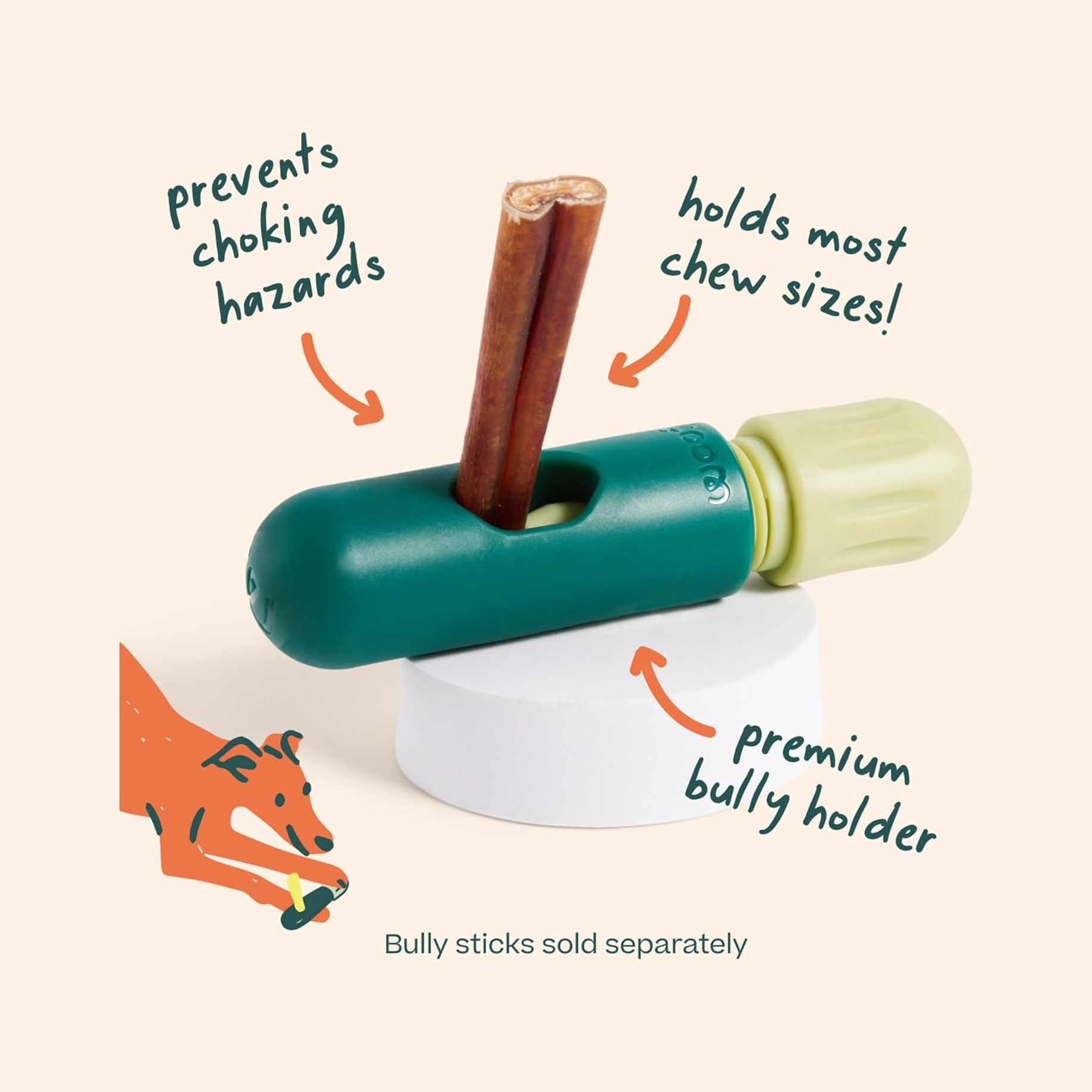 Bully stick holder paired with grass-fed bully sticks