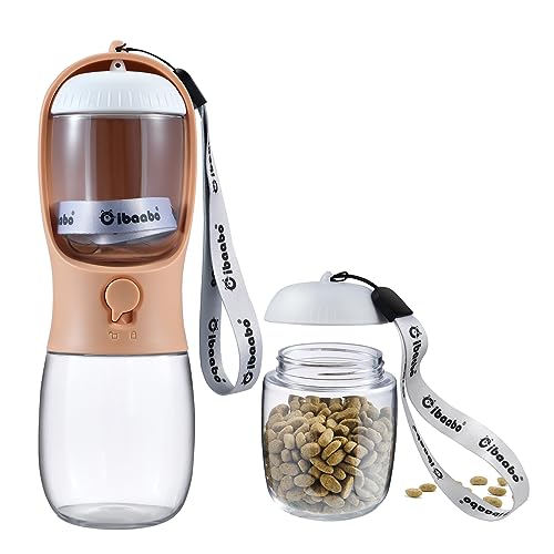 Portable dog water bottle with an attached food container and filter