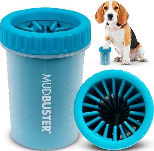 Blue Dexas MudBuster portable dog paw cleaner cup with silicone bristles