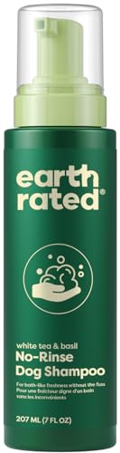 Earth Rated white tea and basil waterless dog shampoo bottle