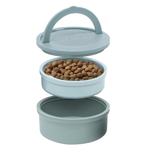 Two nesting KindTail dog travel bowls with lids and handles