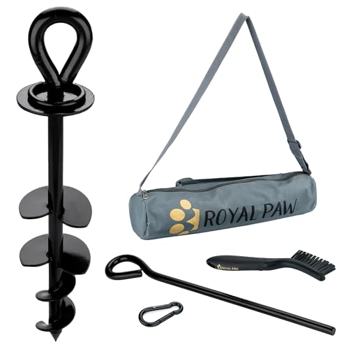 Black heavy duty corkscrew dog tie out stake for ground anchoring