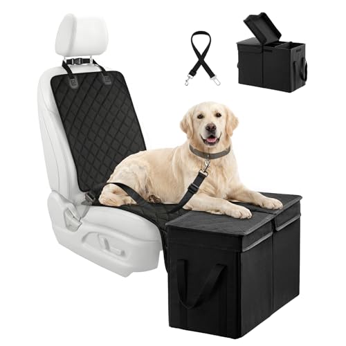 Black UNICITII dog car seat extender filling the rear footwell with storage below
