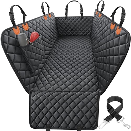 Black waterproof hammock-style dog car seat cover with side flaps