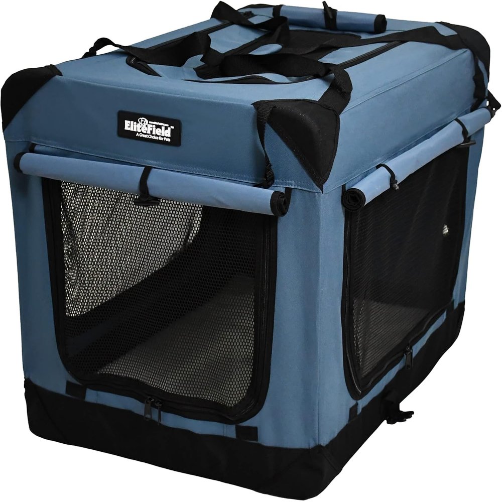 Soft-Sided Folding Crate with Curtains and Carrying Bag