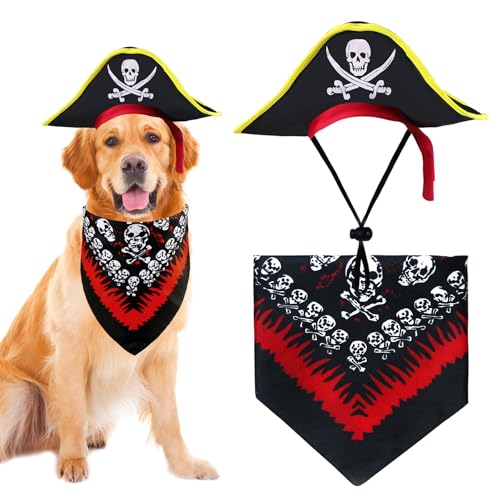 Dog pirate hat and skull print bandana set