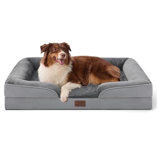 Grey Bedsure orthopedic bolster dog bed with removable washable cover