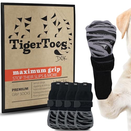 DOK TigerToes non-slip dog socks with thick textured grip soles