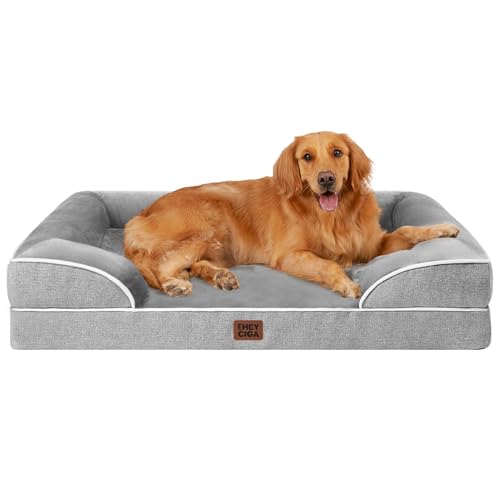 Grey EHEYCIGA extra large orthopedic dog bed with raised bolster sides