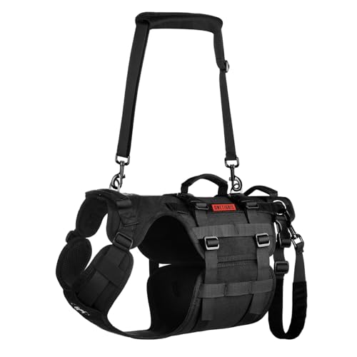 Black OneTigris full body dog lift harness with front and rear handles