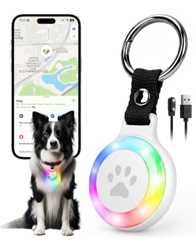 Paw print pet location tag with LED night light and waterproof case